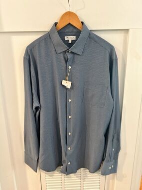 Peter Millar Blue geometric Micro-Pattern Dress Shirt - Men's